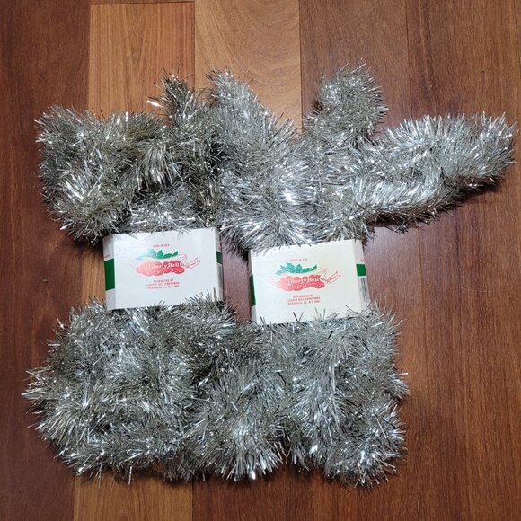 Vintage Silver Tinsel Garland Christmas Tree Mantle Decoration Liberty Bell - Picture 4 of 7